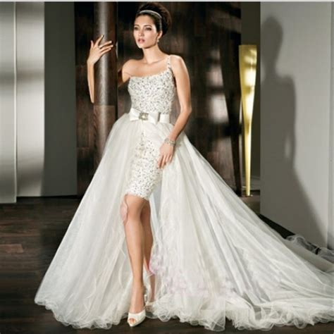 2015 Classical Short Front Long Back Wedding Dresses With Dazzling