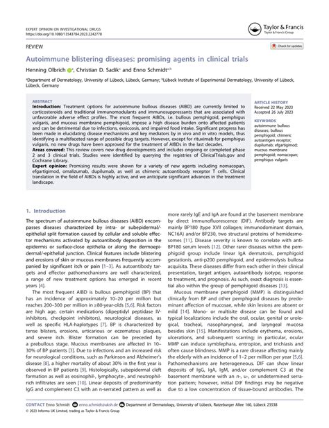Pdf Autoimmune Blistering Diseases Promising Agents In Clinical Trials