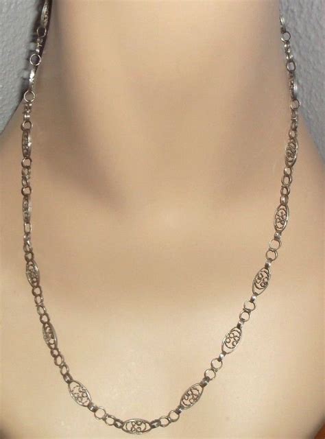 Antique Sterling Silver Filigree Chain Necklace Unbranded Pendant