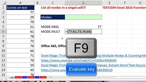 Excel Magic Trick 1300 List All Modes In Single Cell With Textjoin