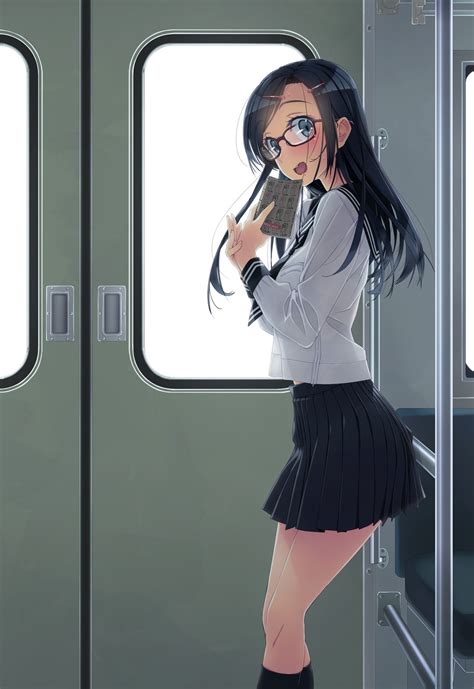 Long Hair Murakami Suigun Women With Glasses Anime Anime Girls Glasses Train Uniform