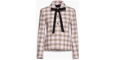 Maje Pussy Bow Checked Wool Twill Jacket In Pink Lyst