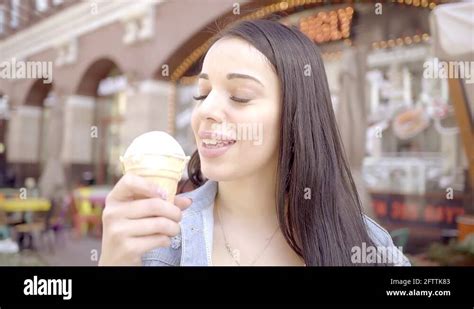 Young Girl Happy Ice Cream Joy Licking Stock Videos And Footage Hd And