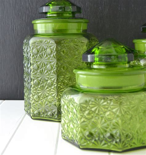 Green Glass Canisters Vintage Kitchen Canisters L E By Kolorize