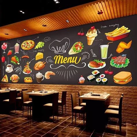 Personalized Blackboard Graffiti Food Mural Wallpaper Cake Shop Cafe