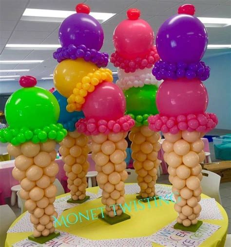 Tall Large Centerpiece Ice Cream Cones Made Out Of Balloons Vibrant