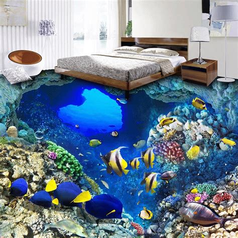 Custom 3d Floor Murals Wallpaper Underwater World Fish Bathroom Floor