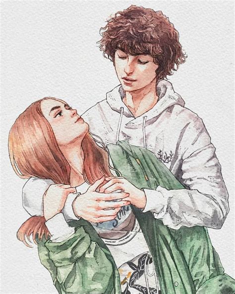 Under the circle, draw a curved line as a guide for learning how to draw aang's lower jaw and chin later on. Stranger Things Finn Wolfhard and Sadie Sink Watercolor by ...