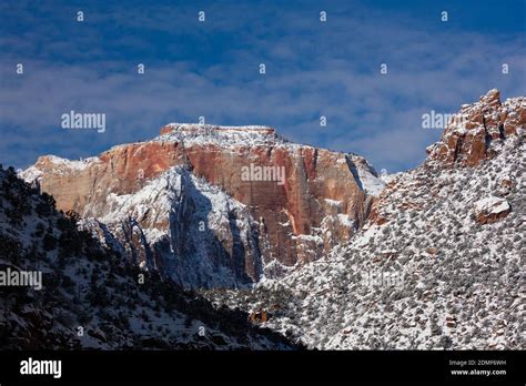 Snow Covered West Temple After A Winter Storm Zion National Park Utah