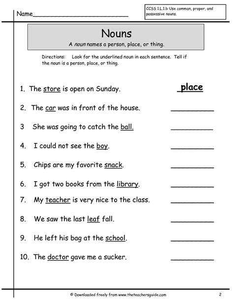 Nouns Worksheet For Grade With Answers