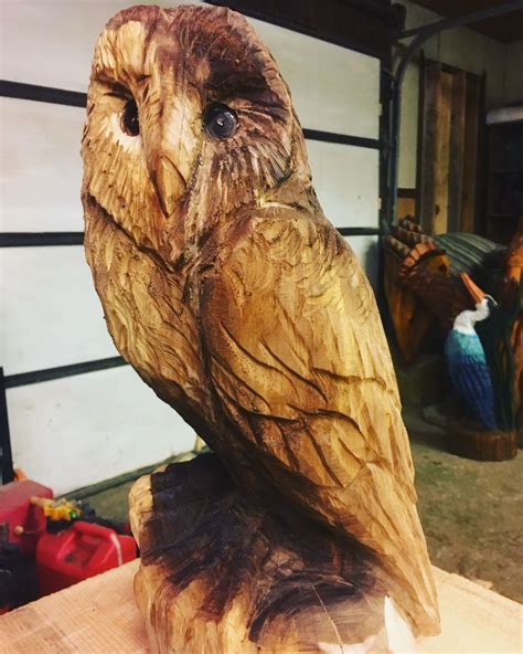 Chainsaw Carved Barn Owl Black Walnut Chainsaw