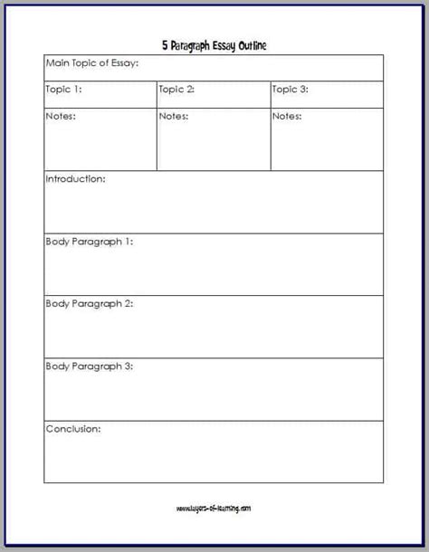 Free Printable Outline For The Five Paragraph Essay