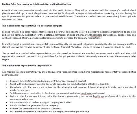Medical Sales Representative Job Description And Its Qualification