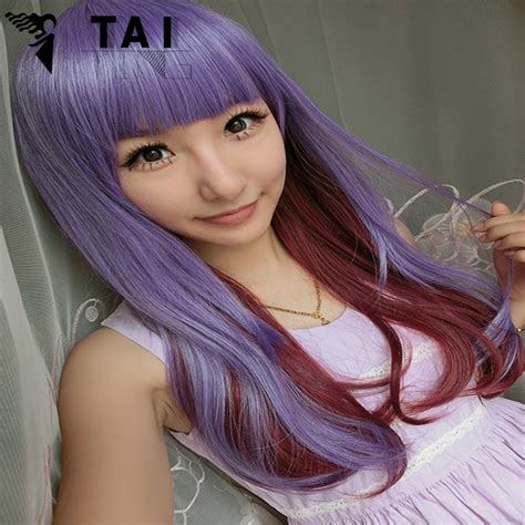 65cm fashion sexy girl anime purple long straight wig cosplay party manic panic wig hair bangs