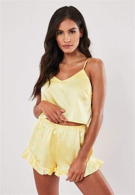 Missguided Yellow Satin Cami Frill Short Pyjama Set Sponsored Sponsored Satincami