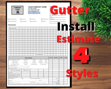 Rain Gutter Installation Company Estimate Invoice Work Order
