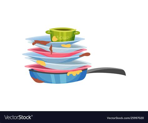 Stack Dirty Dishes In A Pan Royalty Free Vector Image