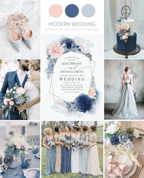 Blush Dusty And Navy Blue Floral Wedding Invitation Zazzle Com