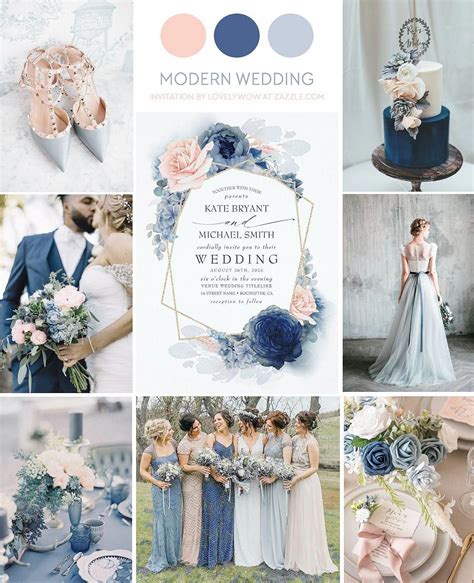 Blush Dusty and Navy Blue Floral Wedding Invitation | Fall wedding