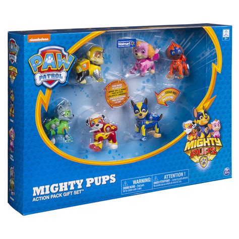 Paw Patrol Mighty Pups 6 Pack T Set Original Figures With Light Up