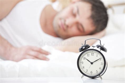 Man Sleeping With Alarm Clock Stock Photo Image Of Waking Dreaming