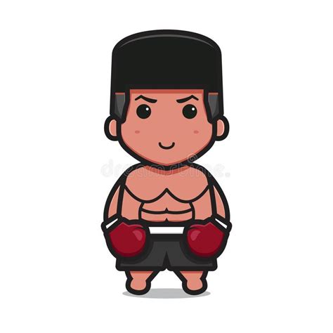 Cute Boxing Character Wear Red Gloves Cartoon Vector Icon Illustration