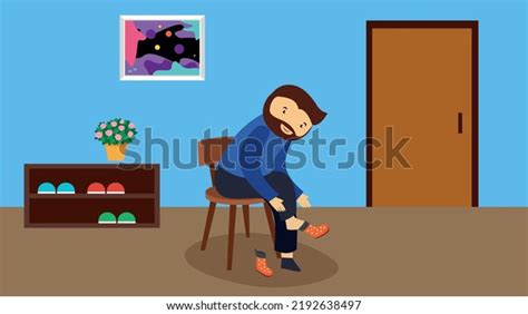 Man Puts On Shoes While Sitting Stock Vector Royalty Free 2192638497