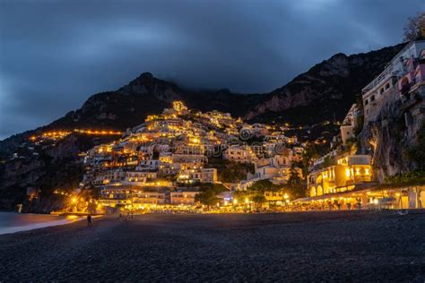 Landscape With Positano Town At Famous Amalfi Coast At Sunset Italy