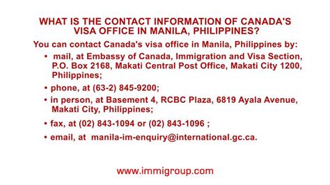 What Is The Contact Information Of Canadas Visa Office In Manila