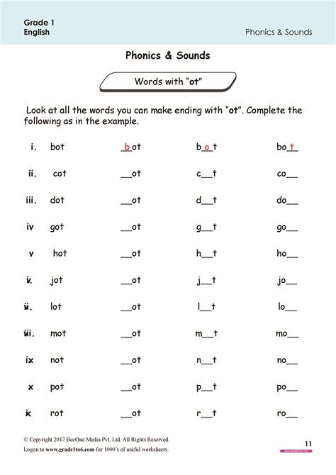 Phonics Worksheets For Grade 1