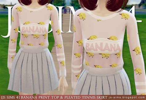 Js Sims 4 Banana Print Top And Pleated Tennis Skirt
