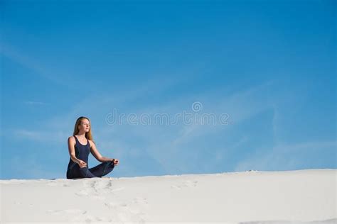 Woman Have Meditation In The Desert Sand Stock Image Image Of