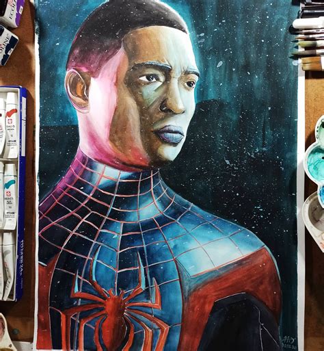 Miles Morales Canson A3 Sakura Spiderman Fanart Paintings