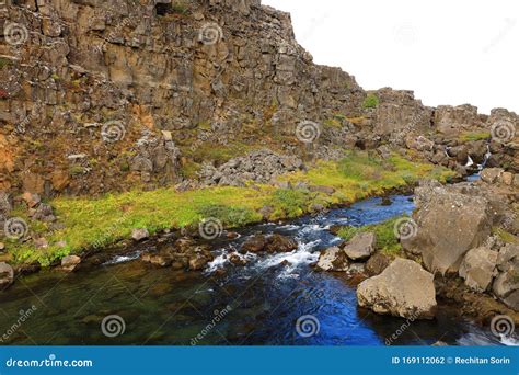 Oxararfoss The Waterfall Of Oxara River Late Summer Landscape In