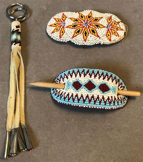 Sold Price 3 Beaded Navajo Pieces Hair Clip Key Fob And Bun Or