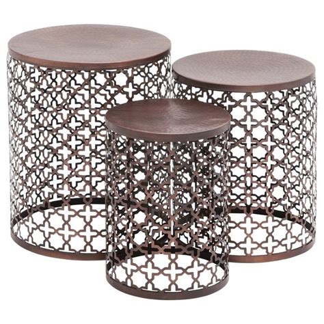 Metal Bronze Quatrefoil Set Of 3 Accent Side Tables Free Shipping