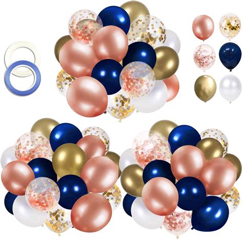 68 Pack Navy Blue Rose Gold Confetti Latex Balloons 12 Inch Birthday