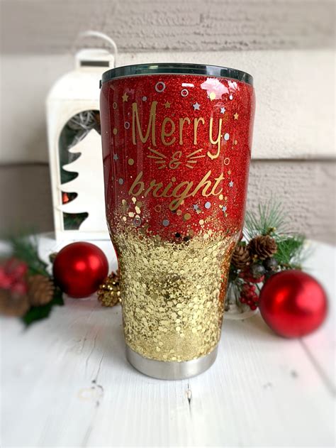 Merry And Bright Christmas T Glitter Tumbler Cup Festive Etsy