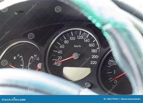 Car Dashboard With Speedometer And Fuel Level Gauge Stock Photo Image