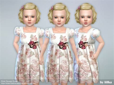 The Sims Resource Pink Flower Dress By Lillka • Sims 4 Downloads