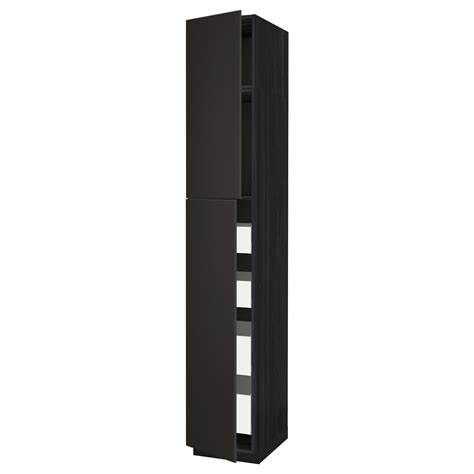 METOD / MAXIMERA Armoire 2 portes/4 tiroirs, noir, Kungsbacka anthracite, 40x60x240 cm - IKEA