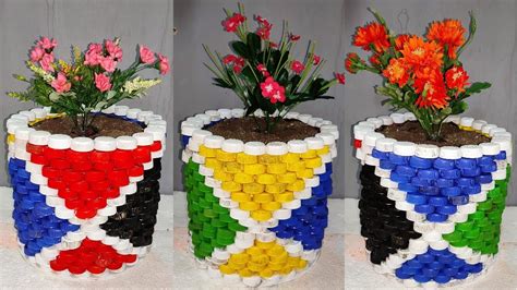 Ideas Of Recycle Plastic Bottle Caps To Make Flower Pot At Home