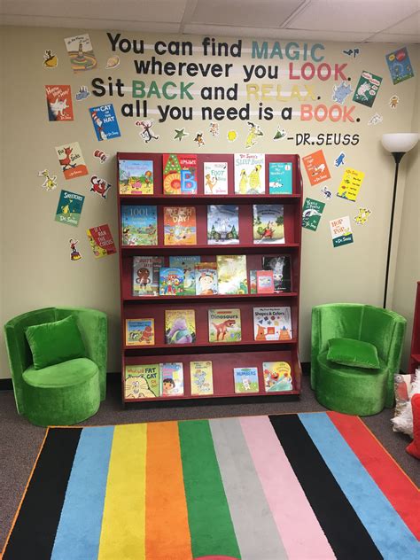 Class Reading Corner Dr Seuss Book Display Preschool Reading Corner