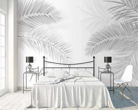 Beibehang Grey Mural Wallpaper Nordic Minimalist Plant Coconut Leaf