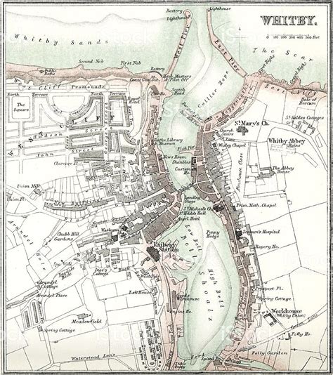 Vintage Map From 1880 Of Whitby A Town In North Yorkshire