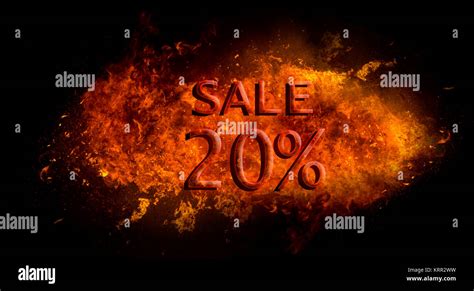 Red Sale 20 On Fire Flame Explosion Black Background Stock Photo Alamy