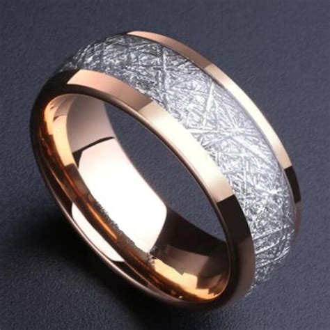 See your favorite matching wedding bands and gold wedding bands discounted & on sale. 8mm Meteorite Inlay Rose Gold Tungsten Wedding Band