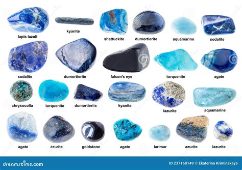 Set Of Various Unpolished Blue Stones With Names Stock Image Image Of