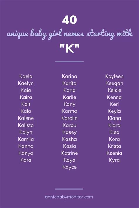 40 UNIQUE Baby Girl Names Starting With K Annie Baby Monitor Cute