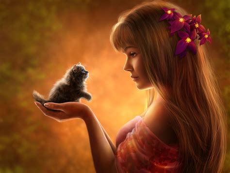 Fantasy Girl Cute Kitten Cute Cute Girl Art Hd Wallpaper Pxfuel